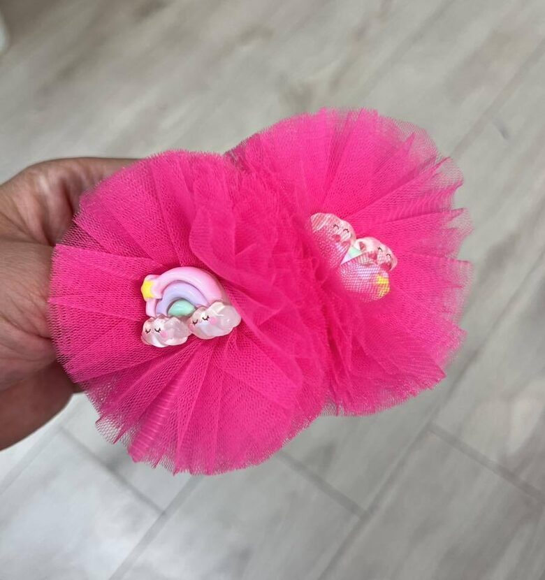 Rankų darbo plaukų gumelės "Vaivorykštė" 