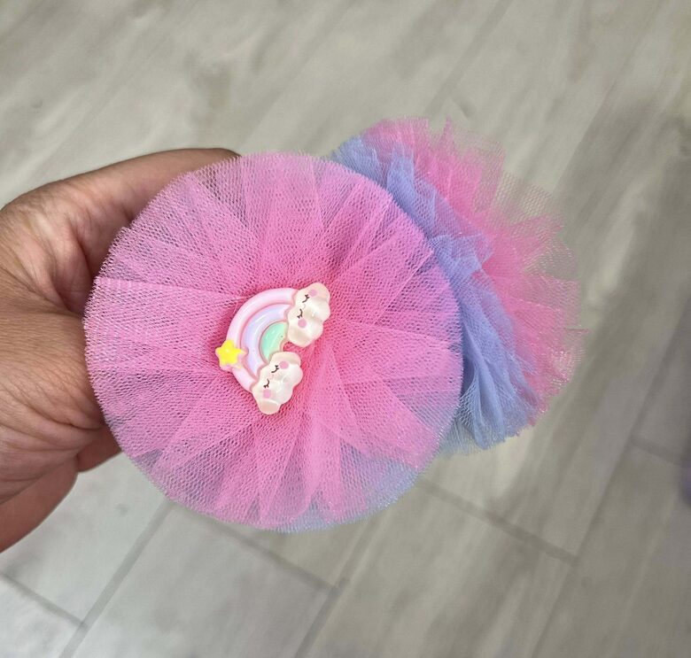 Rankų darbo plaukų gumelės "Vaivorykštė" 