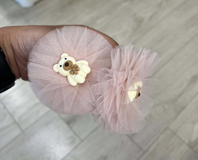 Rankų darbo plaukų gumelės "Meškiukas" 