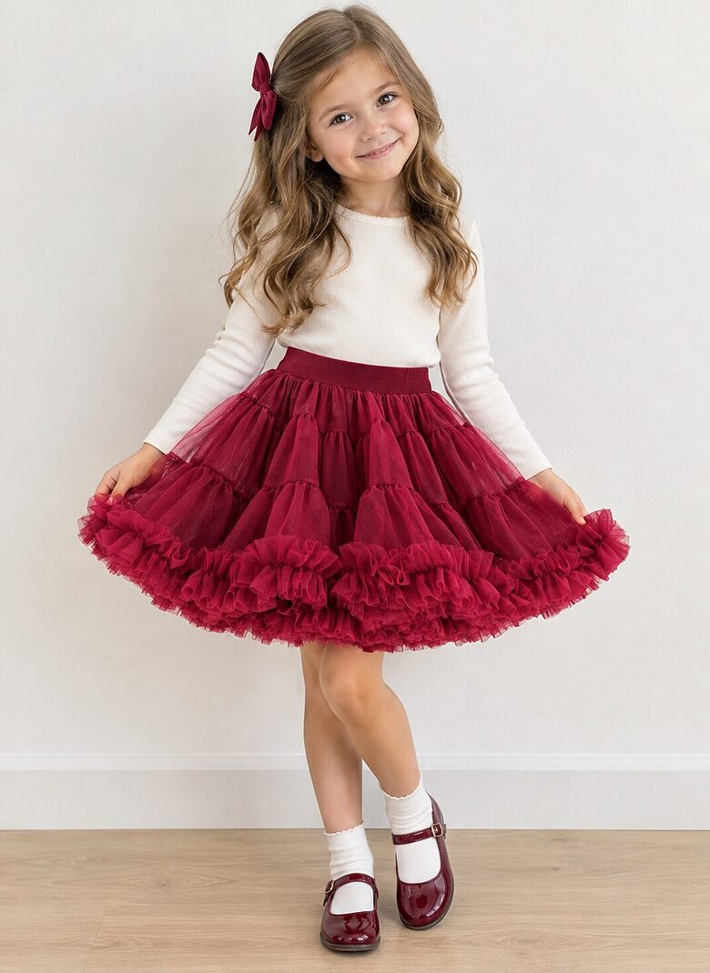 (Dydis nuo 98 iki 122) Tiulinis sijonas "Burgundy"