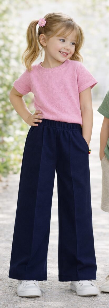 (92-140) Plačios kelnės su kantu "Tamsiai mėlynos" 13-16 eu.