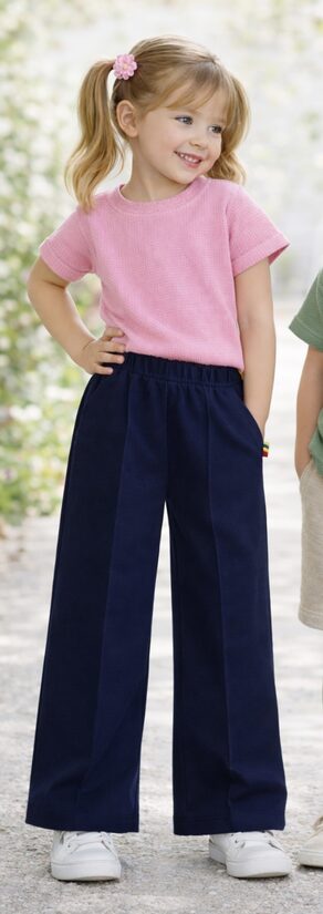 (92-140) Plačios kelnės su kantu "Tamsiai mėlynos"